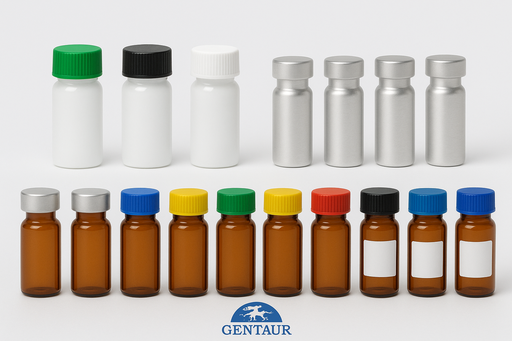 [labsk5621] 50 Weißglasröhrchen  im Ablagekasten aus Polystyrol mit Schreibfeld mit Kunststoff-Schraubverschluß, schwarz - S-9022-P-BL